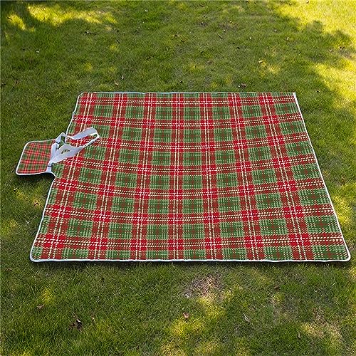 Picknickdecke Wasserdicht 200x200cm,Große Faltbare Tragbare Strandunterlage Picknickdecke,Ultraschall-Punktbügelprozess,Maschinenwaschbar Mehrzweck für Camping,Wandern,Park,Strand,Rot grün kariert von Yoonqun