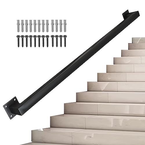 Treppengeländer-Handlauf, 1 m, 1,5 m, 2 m, 2,5 m, 3 m, Handläufe aus schwarzem Metall aus Schmiedeeisen für den Innen- und Außenbereich, Haltegriff mit Wandhaltern und Metallschrauben (Size : 0.9m) von Yopappol