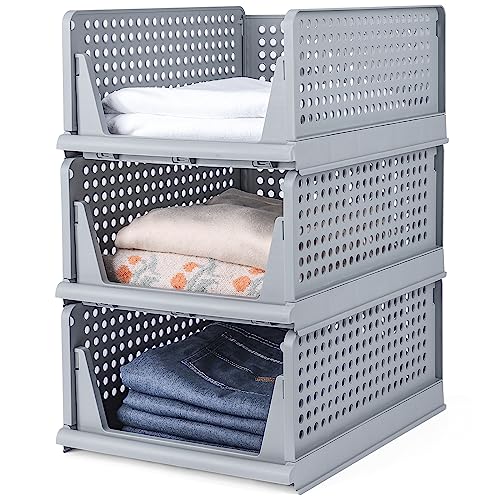 Yorbay Schubladenbox Stapelbare Kleiderschrank Organizer, Regal Aufbewahrungsbox, für Kleidung Küchen Schlafzimmer (3, Grau) von Yorbay