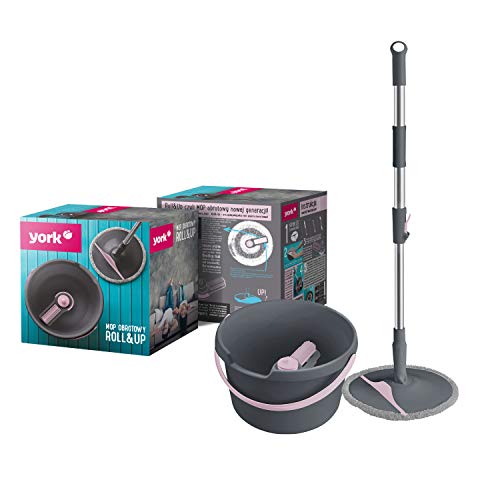 York Roll&up Bodenwischer mit Eimer - Teleskopstiel - Innovative Auswringfunktion- Klappplatte Wischbezug Mit Klett - Grau und Rosa - Putzset York Roll&up Bodenwischer mit Eimer - Teleskopstiel - Innovative Auswringfunktion- Klappplatte Wischbezug Mit Klett - Grau und Rosa - Putzset von York