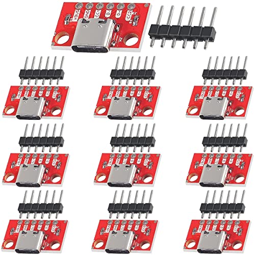 Youmile 10 Stück USB Type-C Breakout Board Serial Basic Breakout Female Connector Type mit Pin Header 2.54mm / 0.1" PCB Converter Board von Youmile