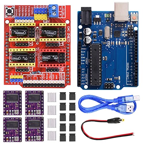 Youmile CNC Shield V3.0 Erweiterungsplatinen Kit mit Platine für Arduino, 4 Stück DRV8825 Schrittmotortreiber und Kühlkörper, 10 Stück Überbrückungskappe, USB Kabel für Graviermaschine von Youmile