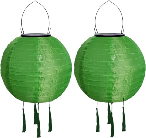 Solar Lampions Außen Wetterfest mit Fransen Nylon Solarlampions für Außen Hängend Warmweiß Solar Laterne Gartenlaterne LED Solar Lampion Outdoor Rund Lampingions Solarlampen (20cm/2PCS/Grün) von Youning