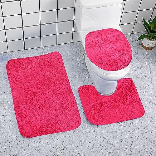 Youning 3 Teiliges Set Badteppich rutschfeste Shaggy Badematte Flauschig Plüsch Contour Badteppich Konturmatte Soft Langflor Toilettensitzbezug WC-Deckelabdeckung (Rosa) von Youning