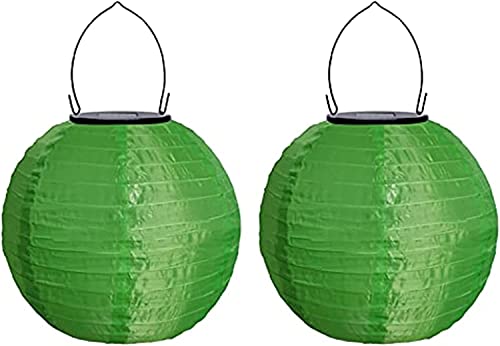 Youning Lampions Außen Wetterfest Solar LED Laterne Wasserdicht Hängende Solar Lampion für Außen 30cm Solarlaterne Outdoor Deko Nylon Papier Laterne Runde Gartenlampions Außenlaternen (2PCS/Grün) von Youning