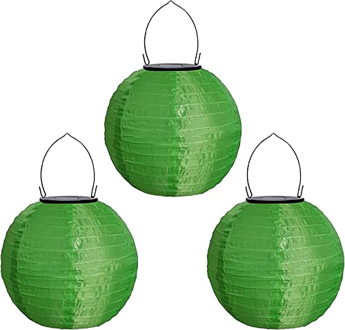 Youning Lampions Außen Wetterfest Solar LED Laterne Wasserdicht Hängende Solar Lampion für Außen 30cm Solarlaterne Outdoor Deko Nylon Papier Laterne Runde Gartenlampions Außenlaternen (3PCS/Grün) von Youning