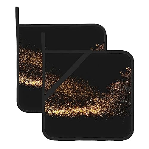 Gold Schwarz Sand Topflappen für Küche 2 Pack Ofen Pads Hitze Dicke Sicher Resistent Rutschfeste Topflappen Hot Pads Zum Kochen Backen Grillen Waschbare Handschuhe Topf 8 * 8 Zoll Quadratischer von YoupO