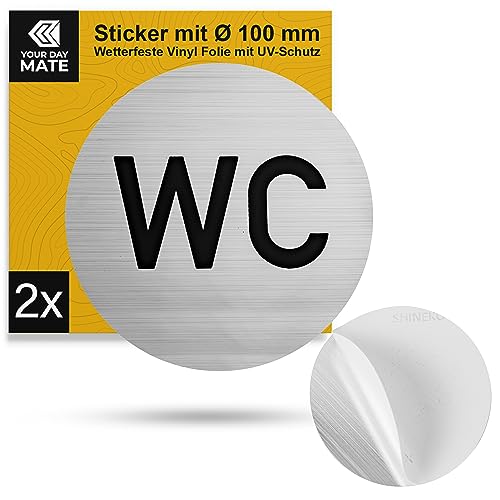 Aufkleber Set "WC Damen Herren", 2 Stück, Ø 100 mm, Design 2, selbstklebende Folie, Toiletten Sticker für Innen- und Außenbereich, WC Schild Klebesticker, Toilettenschild selbstklebend, Türschild WC von Your Day Mate