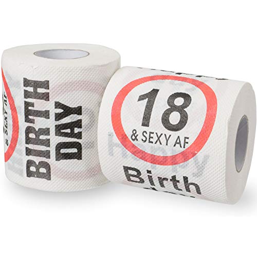 Happy 18 & Sexy AF Birthday Klopapier, 2 Pack, Dekoration und Geschenk Verpackung für den 18. Geburtstag, lustiges Motto Klo Papier, Fun Toilet Paper, Geschenkartikel 18. Geb., Geburtstags-Dekoration von Your Day Mate