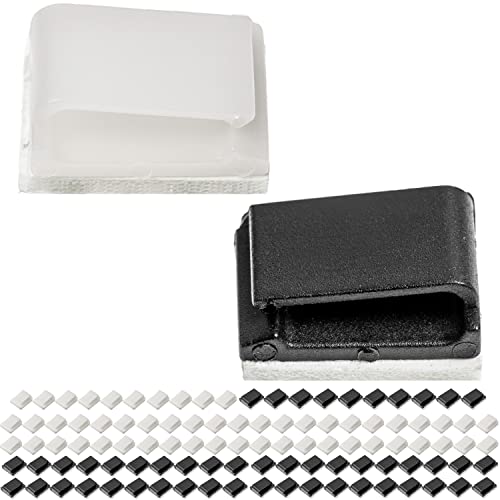 Kabel Management Clips zum Kleben, 100 Pack, in Schwarz und Weiss, 16 x 13 mm, Kabelklemmen Set für TV, PC, Küchengerät, Lampe, usw, selbstklebende Kabelhalter, Kabelhalterungen für Wand, Decke, Boden von Your Day Mate