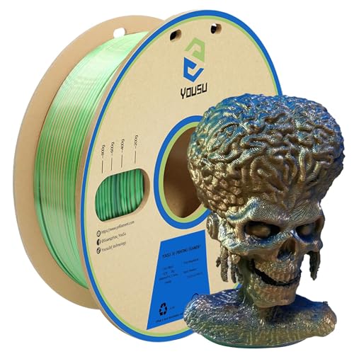 YOUSU Dreifarbiges PLA Filament,3D Drucker Filament 1,75mm(﹢/-0,03mm), Seiden Blau/Grün/Gold Dreifarbiges Filament, Passend für die Meisten FDM Drucker, 1 kg/2,2 lbs von Yousu