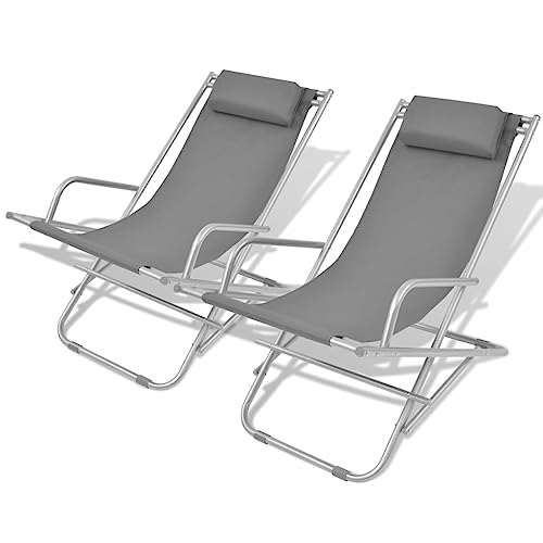 Youuihom Garten-Liegestühle Strand-Loungesessel Sonnenbank Liegestühle 2 STK. Stahl Grau Geeignet für Außenbereich, Terrasse, Pool, Balkon von Youuihom