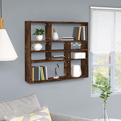 Youuihom Wandregal Bücherregal im Flur Wand Deko Wohnzimmer Wandmontiertes Regal Räuchereiche 90x16x78 cm Holzwerkstoff Geeignet für Badezimmer, Schlafzimmer, Wohnzimmer von Youuihom