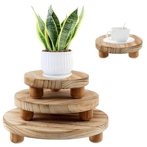 Yowmina 3er Set Pflanzenständer Holz, Blumentopfständer niedriger Blumenhocker für Töpfe, Plant Stand 10/8/6 Inch Pflanzen Hocker, Blumenregal Pflanzenregal für Innen Garten Balkon Deko von Yowmina