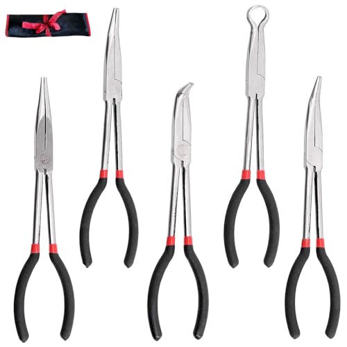 Zange Satz Spitzzange Set, 5 Stück Zangenset,Präzisions-Spitzzangen-Set Drahtzange Reparaturwerkzeug,Telefonzange Rundnasenzange Auto Lang Zangensatz 11"/180mm von Ysislybin