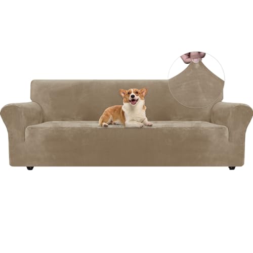 Ystyle Sofa Überzug Samt 4 Sitzer, Stretch Sofabezug, Sofaschoner rutschfest, Elastischer Sofa Bezug, Sofa Cover Mit Armlehnen, Bezug Sofa Sofaschutz Katze Couchschoner Sofa Decken, Kamel von Ystyle