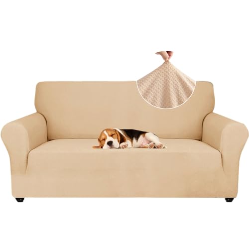 Ystyle Sofa überzug 2 Sitzer Mit Armlehne, Stretch Sofabezug rutschfest, Modern Sofa Cover Für Hunde Haustiere, Atmungsaktiv Couch überzug Mit Elastic Bottom, Beige Gelb von Ystyle