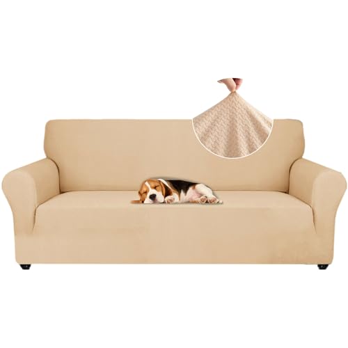 Ystyle Sofa überzug 3 Sitzer Mit Armlehne, Stretch Sofabezug rutschfest, Modern Sofa Cover Für Hunde Haustiere, Atmungsaktiv Couch überzug Mit Elastic Bottom, Beige Gelb von Ystyle