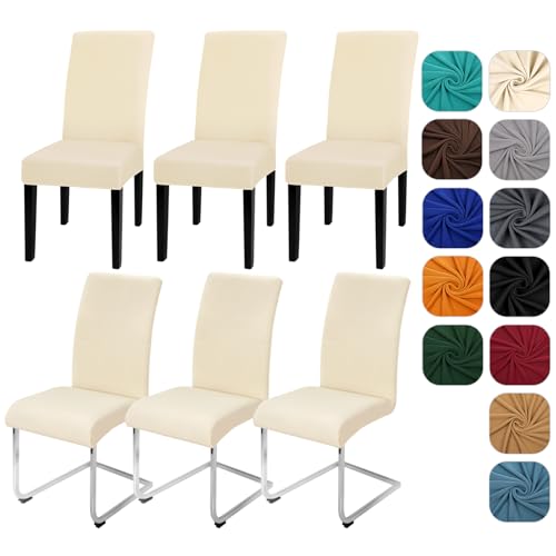 Yugarlibi Stuhlhussen 6er Set Stretch Stuhlhussen Schwingstuhl Elastische Hussen Stuhlbezug Abnehmbarer Waschbarer Stühle Schutz für Küche Restaurant Hotel Bankett Hochzeit (Beige, 6 Stück) von Yugarlibi