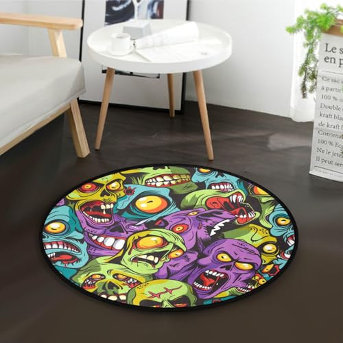 Kleiner runder Teppich, Zombie, bunt, Cartoon, rund, für Küche, Büro, Türmatte, Eingang, Schlafzimmer, Waschküche, Dekoration, 91 cm von Yuiboo