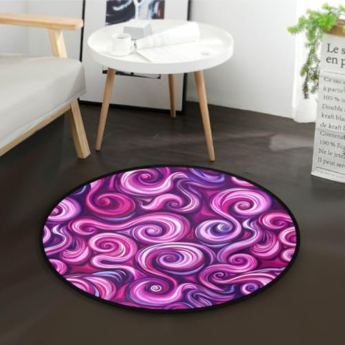 Runder Teppich, 91 x 90 cm, violett-rosa Wirbel, rutschfest, rund, Bodenmatte, Teppichläufer für Wohnzimmer, Schlafzimmer, Küche, Esszimmer, 91 cm von Yuiboo