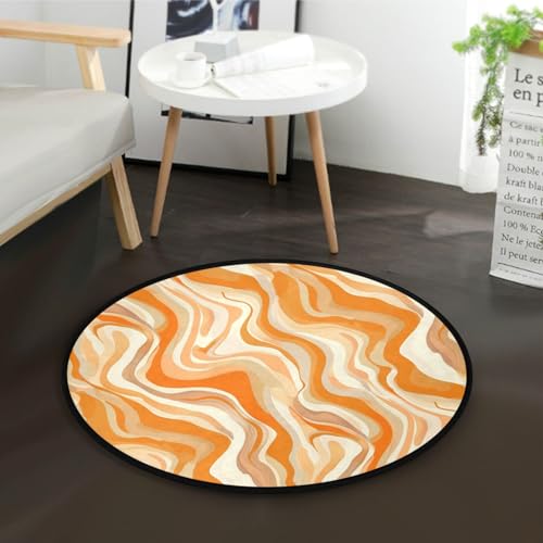 Runder Teppich, rund, 91 cm, Orange, gewellt, flüssig, niedlich, waschbar, rutschfest, für stark frequentierte Bereiche im Wohnzimmer, Schlafzimmer von Yuiboo