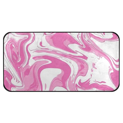 Waschküchenmatte, rosa gewellte Linien, Marmor, flüssig, rutschfest, für Waschküche, Badezimmer, Waschküche, 99 x 50 cm von Yuiboo