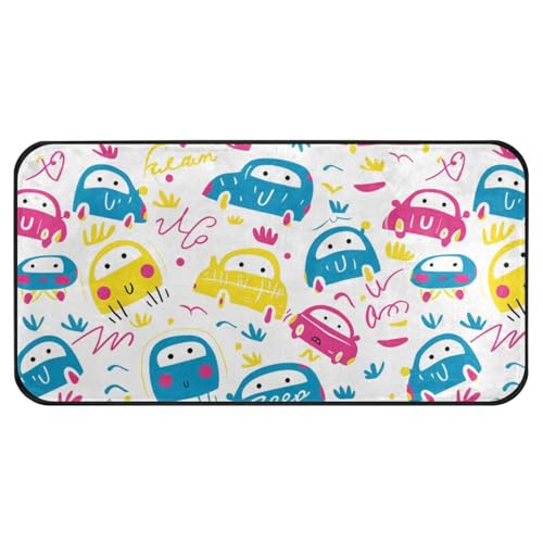 Yuiboo Küchenläufer, Teppich, bunt, niedlich, Cartoon-Autos, rutschfeste Fußmatten, Waschmaschine, Zimmer, Läufer für Badezimmer, Waschküche, Schlafzimmer, 99 x 50 cm von Yuiboo