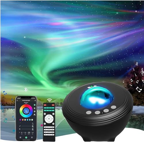 Aurora Sternenhimmel Projektor Nachtlicht Sternenhimmel Projektor Musik Galaxy Projektor Farbwechselprojektor Kompatibel mit Alexa Nordlichtprojektor mit Soundmachine für Kinder Erwachsene – Schwarz von YunLone