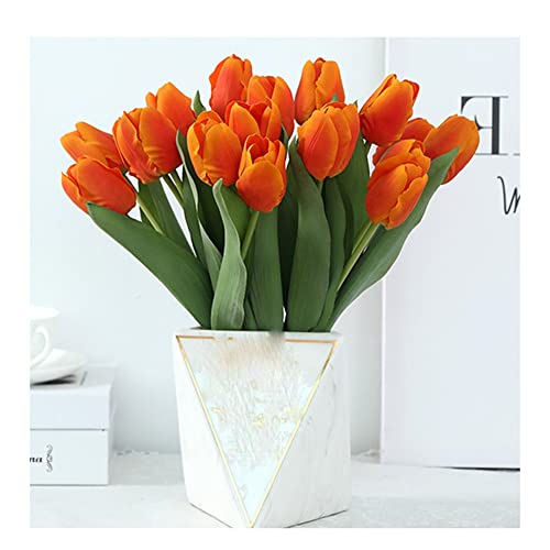 Yurosiay 10 Stück Künstliche Tulpen Wie Echt Gefälschte Tulpen Real Touch Tulpenstrauß Seiden Tulpen Einzelstiel Kunst Tulpe Deko Tulpen Wie Echt für Hochzeit Hause Party Büro Orange von Yurosiay