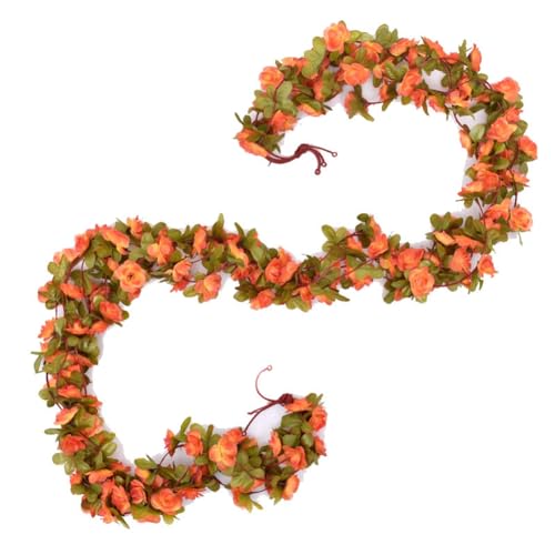 Yurosiay 2 Stück 2.4m Künstliche Rosengirlande Gefälschte Rosenrebe Kunstblumen Girlande Wie Echt Elegant Blumengirlande Rosen Seidenblumen Hängend Rebe für Hochzeit Party Garten Orange von Yurosiay