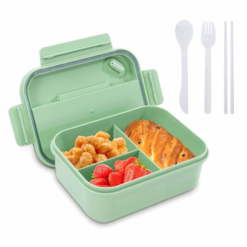 Brotdose mit Fächern, 1250ml Kinder Brotdose Kinder mit Fächern, Bento Box Lunchbox Kinder Erwachsene, Auslaufsicher Brotbüchse mit Besteck, Vesperbox Vesperdose Jausenbox Brotbox für Mädchen Junge von Yzpklhw