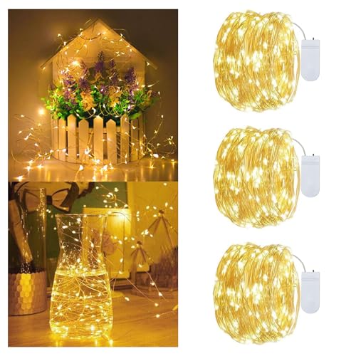 Lichterkette mit Batterie,Micro LED Lichterkette Batterie 3 x 3M,Mini 30LED Lichterkette Innen Batterie,Fairy Lights Wasserdicht für Party, Garten, Weihnachten, Halloween, Hochzeit, Beleuchtung Deko von YzzYzz