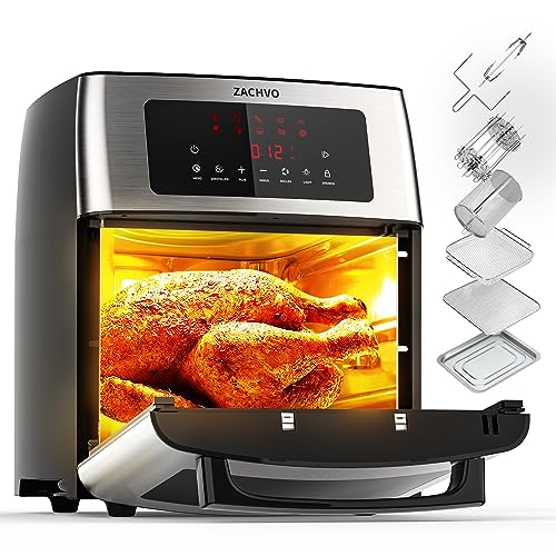 Heißluftfritteuse XXL - ZACHVO Airfryer 15L - 10 Programme Heissluftfriteuse 1700W mit LCD Touchscreen - Air Fryer Frittieren ohne Öl, 7 Zubehör, 90% Weniger Fett - Backofen Grill Dörrautomat in Einem von ZACHVO