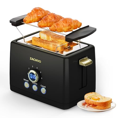 Toaster 2 Scheiben - ZACHVO Toaster mit Brötchenaufsatz, 6 Bräunungsstufe - 850W Toaster mit Herausnehmbare Krümelschublade, LED-Bildschirm - High Lift, Aufwärmen, Auftauen, Abbrechen Funktion von ZACHVO