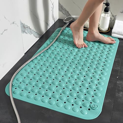 Duschmatte rutschfest 60x90cm,PVC Material Schimmelresistent Badewannenmatte,Duschmatte mit Ablauflöchern und Saugnäpfen,Massage Duschmatte Weich Komfort für Duschraum (Grün) von ZAHDMA