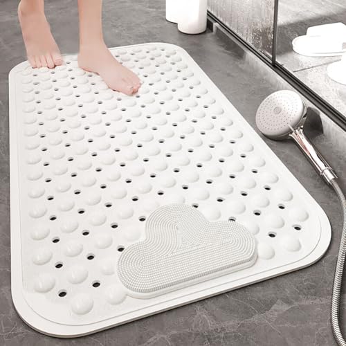 Duschmatte rutschfest Massage 80X50cm,Badematte Antirutschmatte Dusche mit Ablauflöchern,Weich Komfort und Einfach zu reinigen,Maschinenwaschbar,Badewannenmatte für Badewanne und Duschraum (Weiß) von ZAHDMA