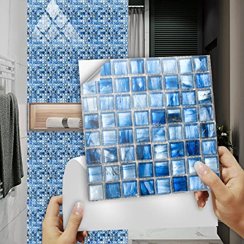 Fliesenaufkleber Retro Blaues Mosaik Klebefliesen 3D Küchenrückwand Folie Wasserdicht Fliesenfolie Vinyl Selbstklebende Fliesen Aufkleber Fliesen für Bad Wohnzimmer Küche Deko10 Stück(20X20cm) von ZAHHYG