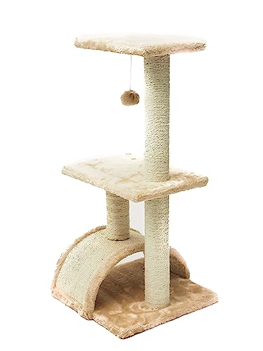 Kratzbaum für Katzen, 2 Etagen, Spielzeug, 74 x 34 x 34 cm, Natur von ZAMIBO