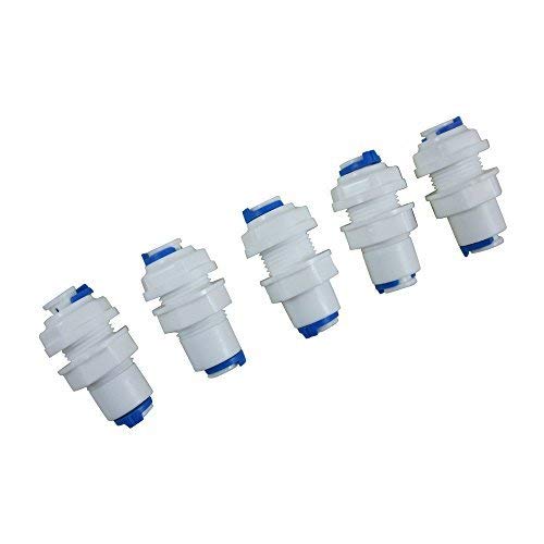 SENSTREE Rohrschott-Verbinder Push Fit Quick Connect für RO Wasser Umkehrosmose-System (5 Stück) (6,35 mm Rohrschott-Stecker) von SENSTREE