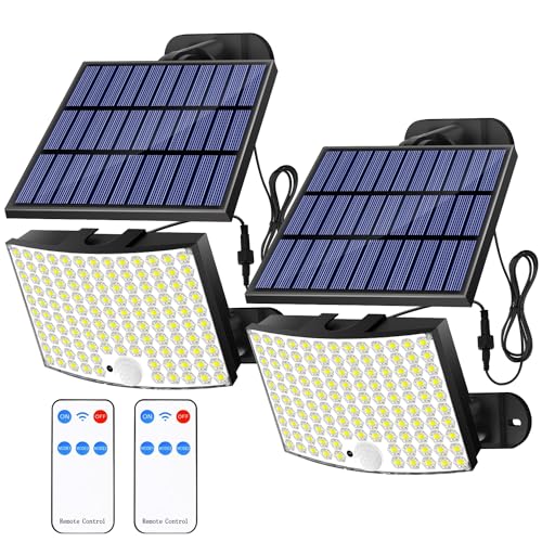 ZASUN Solarlampen für Außen mit Bewegungsmelder,【2 Stück 】 128 LED 7500K Extrem Helle Solar Strahler Solarleuchte mit Bewegungsmelder 3Modi IP67 Wasserdichte solar wandleuchte mit 5m Kabel für Garten von ZASUN