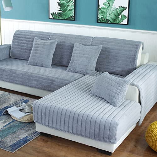 ZCED Sofabezug L Form, Plush Sofa überzug Ecksofa, Sofaschoner rutschfest,Weich Sesselschoner Waschbar Sofadecke Möbelschutz, für Schützen vor Haustiere und Kindern,Grey-28 * 59in von ZCED