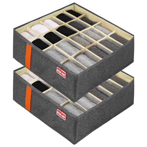 ZCHI 2 Stück Socken Schubladen Organizer - 20 Fächer Klappbarer Aufbewahrungsbox - Kleiderschrank Ordnungssystem zum Home Schlafsaal für Schals, Krawatten, Socken,Grau von ZCHI