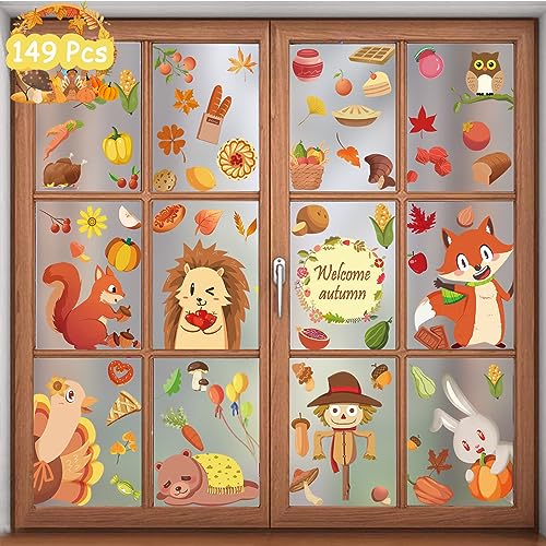 149 Stück Erntedankfest Fensteraufkleber, 9 Blätter Thanksgiving Fensteraufkleber,Fensterbilder Herbst,Herbst Fensterbilder Selbstklebend,Fensterbilder Kinder Herbst,Fenster Aufkleber Herbst von ZDQC