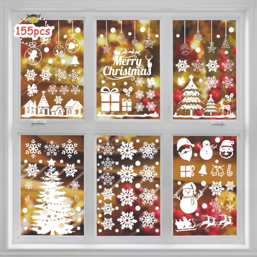 9 Blatt Weihnachten Fenstersticker,165 Stück Weihnachts Aufkleber Fenster,Schneeflocke Aufkleber,Fensteraufkleber Weihnachten Wiederverwendbar,Doppelseitige Statisch Haftende PVC Aufkleber von ZDQC