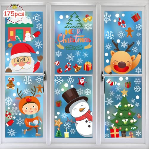 9 Blatt Weihnachten Fenstersticker,175 Stück Weihnachts Aufkleber Fenster,Schneeflocke Aufkleber,Fensteraufkleber Weihnachten Wiederverwendbar,Doppelseitige Statisch Haftende PVC Aufkleber von ZDQC