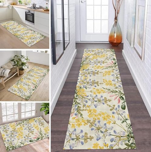 Teppich Läufer Lang Flur Küche rutschfest Waschbar Küchenläufer 40X150CM 3D Blume Modern Teppichmatten Polyester Korridor Teppichläufer Flur Wohnzimmer Schlafzimmer Schmutzfangmatte Küchenteppich von ZDYHMrj