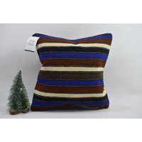 Boho Kissen/Bio Kelim Handgemachtes Terassenkissen Gestreiftes 16x16 Kissenbezug Code 12870 von ZDkilimpillow