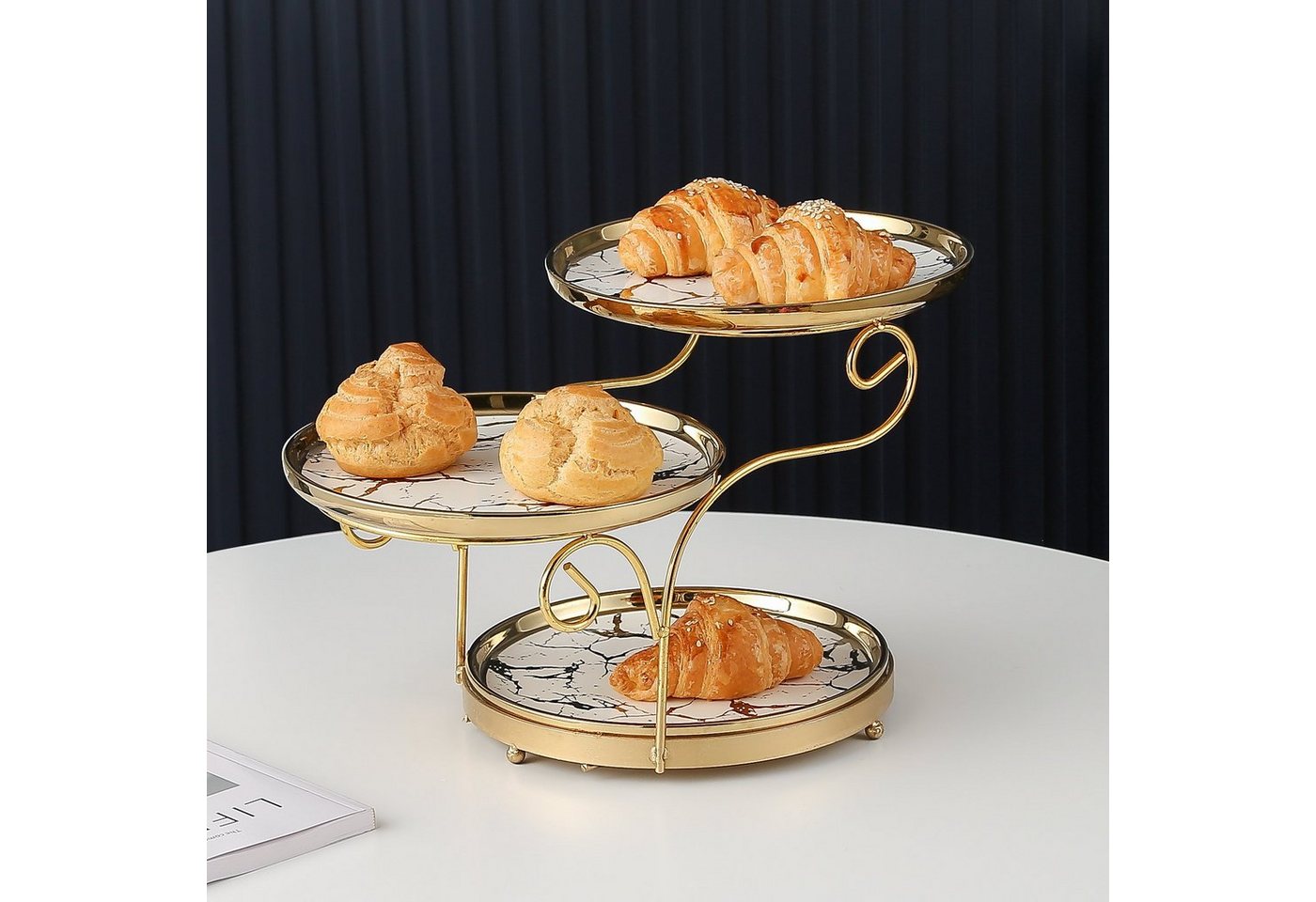 ZELLERFELD Etagere Etagere 3-stufig Marmor Design Porzellan für Dessert Muffin Cake, (1-tlg) von ZELLERFELD