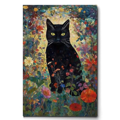 ZENCIX Berühmte Gustav Klimt Poster Schwarze Katze mit Blumen Leinwand Gemälde Abstrakte Wandkunst Gustav Klimt Drucke für Wohnkultur Bilder 40x60cm Kein Rahmen von ZENCIX